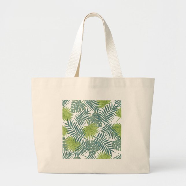 Bolsa Tote Grande Palm Tree Fronds Pintando Impressão Havaiana (Frente)