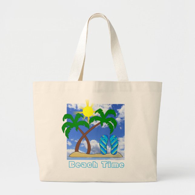 Bolsa Tote Grande Palm Trees e Chinelos Praia Tote Bag (Frente)