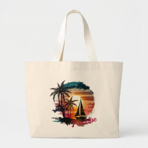 Bolsa Tote Grande Palmas de vela de sol cor-de-rosa tropical
