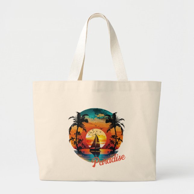 Bolsa Tote Grande Palmeiras de praia em sol tropical (Frente)