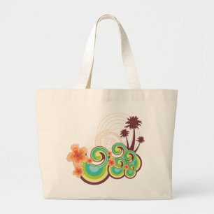 Bolsa Tote Grande Palmeiras tropicais da praia do verão do hibiscus