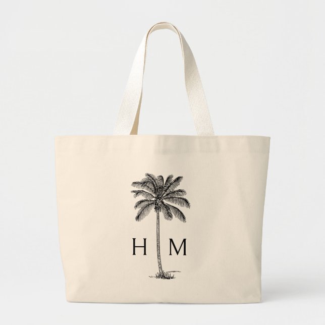 Bolsa Tote Grande Palmetto Palmo preto e branco Monograma (Frente)