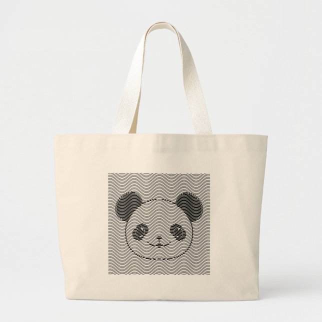 Bolsa Tote Grande Panda Bear Face On Wave Patterno (Frente)