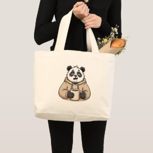 Bolsa Tote Grande Panda Café Desenho Animado Muito Cansado Para Func
