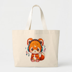 Bolsa Tote Grande Panda ouvindo música Kpop