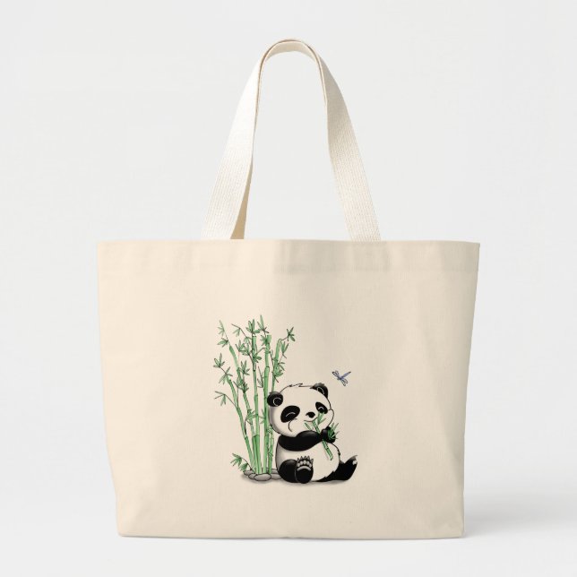 Bolsa Tote Grande Panda que come o bambu (Frente)