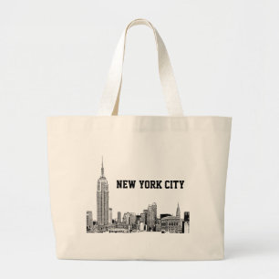 Bolsa Tote Grande Panorama da Cidade de Nova York Gravado 01