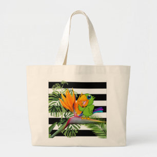 Bolsa Tote Grande Papagaio, Caudata, Folhas de Palmeira, Listras