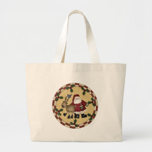 Bolsa Tote Grande Papai noel e sacola do Natal da rena