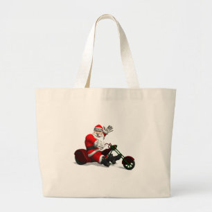 Bolsa Tote Grande Papai Noel Em Trike