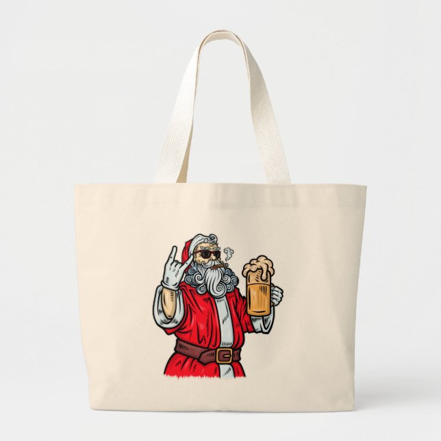 Bolsa Tote Grande Papai Noel Mau, Rocha, Cerveja e Charuto (Frente)