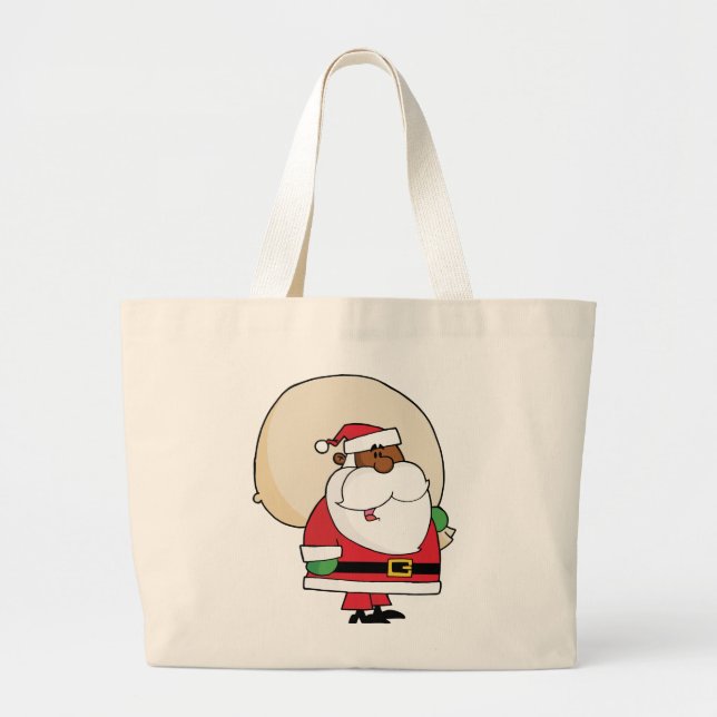 Bolsa Tote Grande Papai Noel Negro com Saco de Brinquedos (Frente)