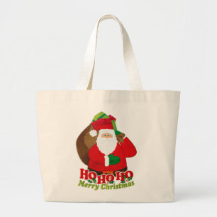 Bolsa Tote Grande Papais noeis de Natal "Ho Ho Feliz Natal"