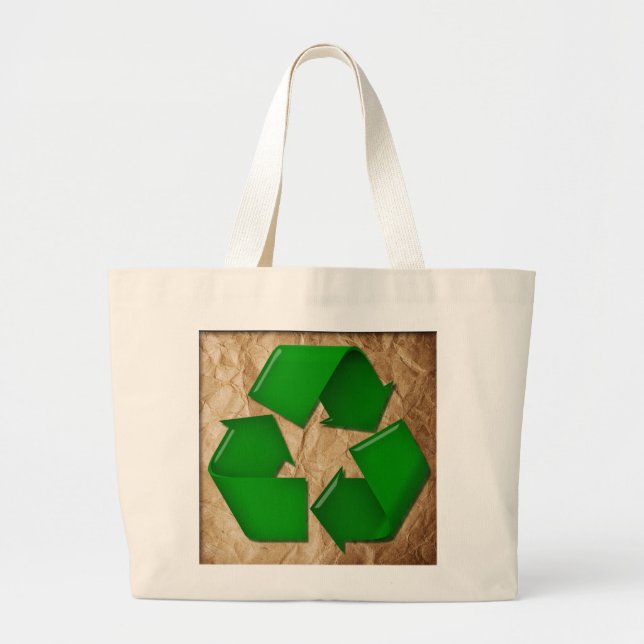 Bolsa Tote Grande Papel e símbolo de Reciclar amassados (Frente)