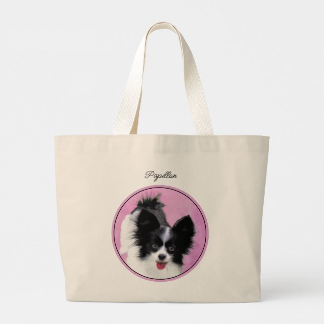 Bolsa Tote Grande Papillon Pintando Arte Negra e Branca Original par (Verso)