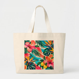 Bolsa Tote Grande Paraíso Botânico de Hibisco Tropical Arte