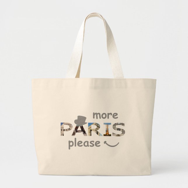 Bolsa Tote Grande Paris atrai mais Paris por favor prata a relva (Frente)