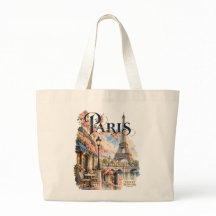 Bolsa tote grande París con Torre Eiffel y flores