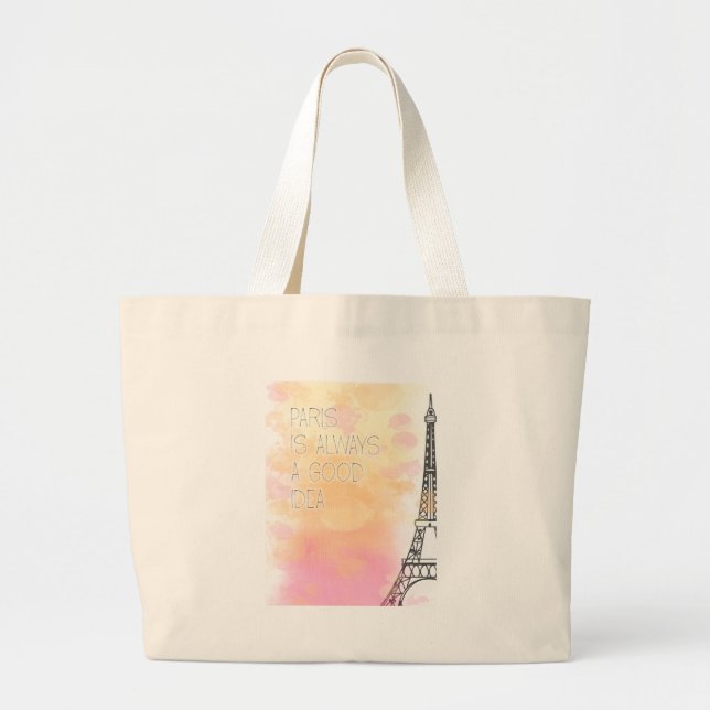 Bolsa Tote Grande PARIS é sempre uma boa ideia, aquarela (Frente)