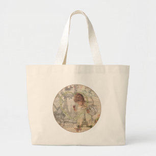 Bolsa Tote Grande Paris França Garota Bonita Suave Torre Eiffel