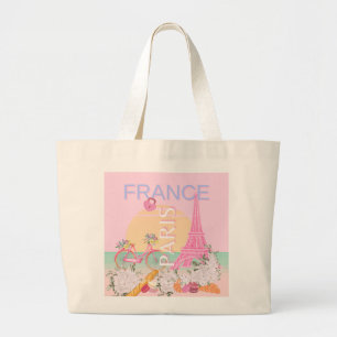Bolsa Tote Grande Paris, França, Viagem, Arte, Papoila, Pastel, Rosa