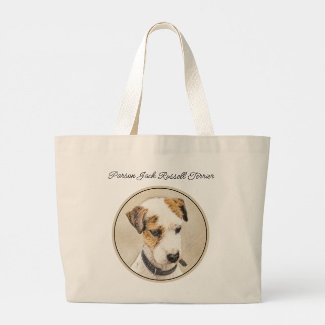 Bolsa Tote Grande Parson Jack Russell Terrier pintando Pet Dog Art (Verso)
