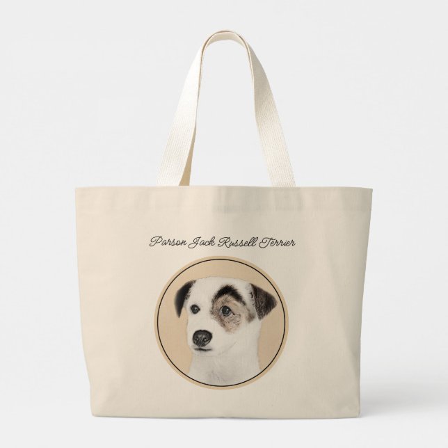 Bolsa Tote Grande Parson Jack Russell Terrier pintando Pet Dog Art (Verso)