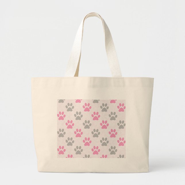 Bolsa Tote Grande Pás de filhotes rosa e cinza (Frente)