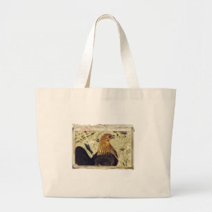 Bolsa Tote Grande Páscoa Hen Grunge Vintage Papers