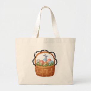 Bolsa Tote Grande Páscoa Joy Tote Bag - Coelhinho, Ovos Pastel e Pri