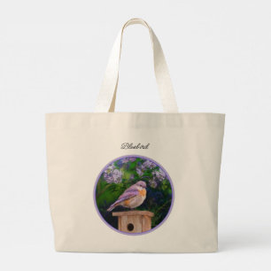 Bolsa Tote Grande Pássaro Bluebird oriental na pintura de Lilacs