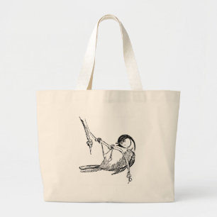 Bolsa Tote Grande Pássaro/Chickadee Preto-Tampado