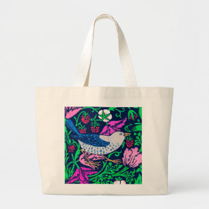 Bolsa Tote Grande Pássaro de William Morris & azulejo da flor,