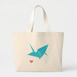 Bolsa Tote Grande pássaro do origami com coração