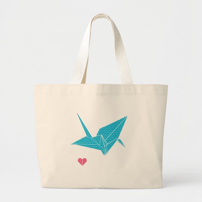 Bolsa Tote Grande pássaro do origami com coração (Frente)