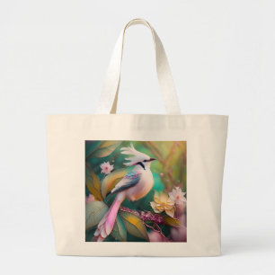 Bolsa Tote Grande Pássaro Fantasia Branca - Blush Tail Jay