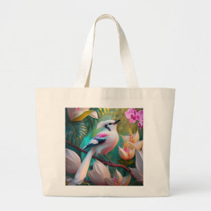 Bolsa Tote Grande Pássaro Fantasia com Crista Branca e Peito Rosado