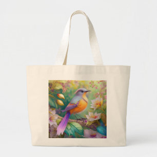 Bolsa Tote Grande Pássaro Fantasia Laranja Torrado de lavanda