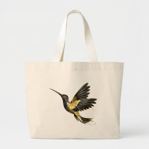 Bolsa Tote Grande Pássaro Humino Negro e Dourado
