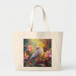 Bolsa Tote Grande Pássaro Iridescente Wing Cockatiel Fantasy