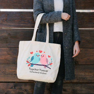 Bolsa Tote Grande Pássaros Apaixonados Juntos Para Sempre Casamento