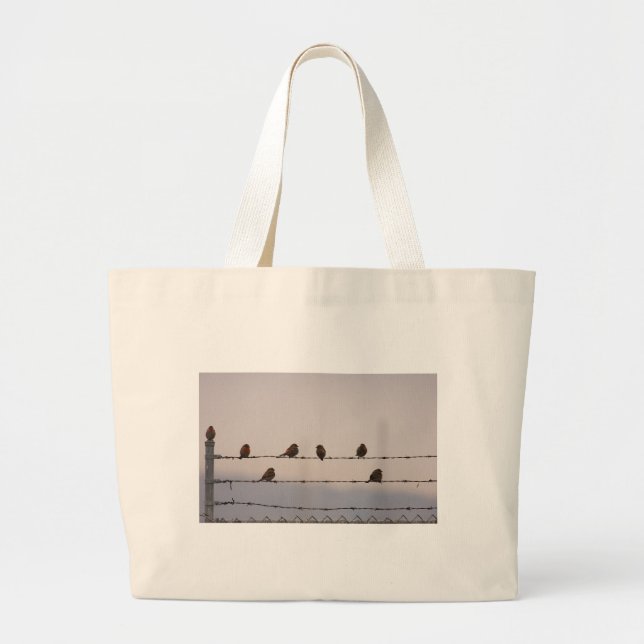 Bolsa Tote Grande Pássaros em um saco da cerca (Frente)