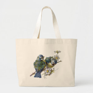 Bolsa Tote Grande Pássaros felizes do vintage