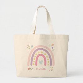 Bolsa Tote Grande Pastel Rainbows Girly Wildflower & Hearts