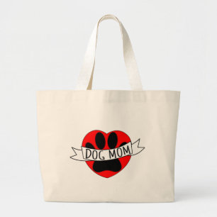 Bolsa Tote Grande Pata De Cães E Desenho De Coração Vermelho