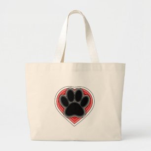 Bolsa Tote Grande Pata De Cães No Coração Vermelho Com Descriçõ
