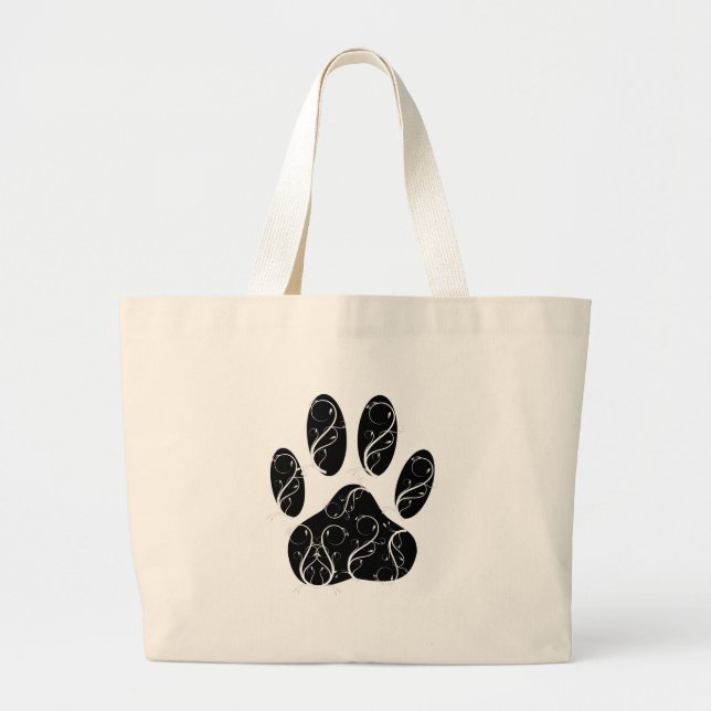 Bolsa Tote Grande Pata Negra De Cão Impressa Com Farinhas Brancas (Frente)