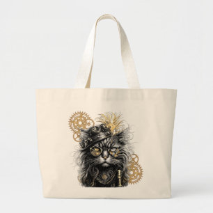 Bolsa Tote Grande Patas Espirituosas O Gato Funky Steampunk 