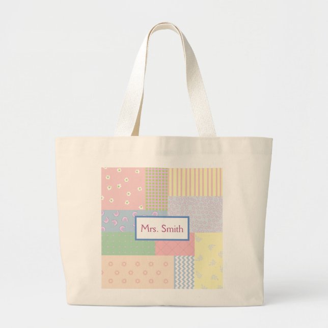Bolsa Tote Grande Patchwork de Pastel (Frente)