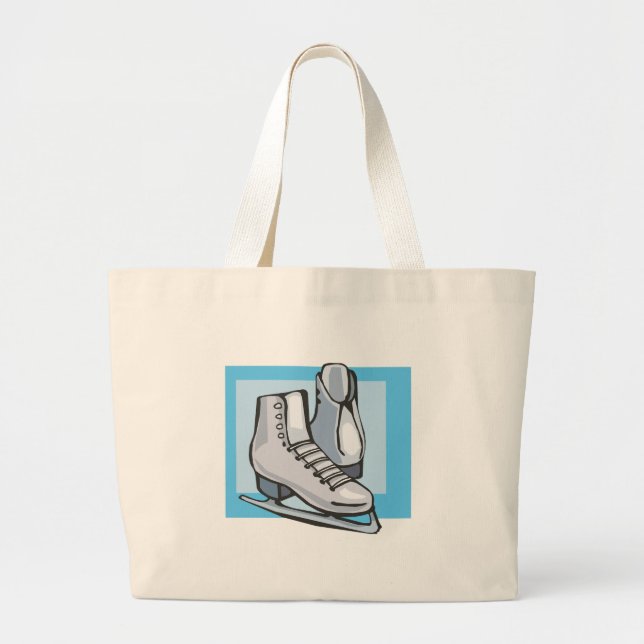 Bolsa Tote Grande patins de gelo brancos gráfico (Frente)